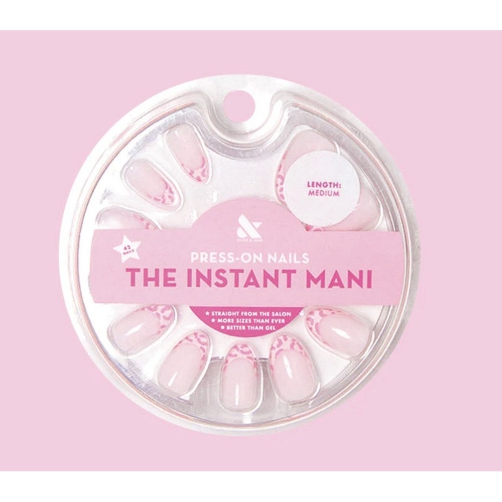 Olive and June Nails The Instant Mani Medium Pink Cheetah Press-On 42ct Glue‎